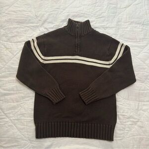Vintage Old Navy 1/4 zip sweater chunky boys L Brown chest stripe Y2K winter